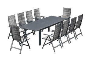 Tavolo da giardino allungabile per 10 persone e 10 sedie in alluminio