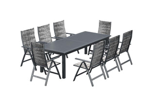 Tavolo da giardino allungabile per 10 persone e 8 sedie in alluminio