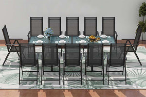 Set da giardino in alluminio con tavolo allungabile e 12 sedie in textilene
