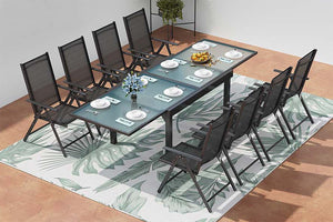 Set da giardino in alluminio con tavolo allungabile e 8 sedie in textilene