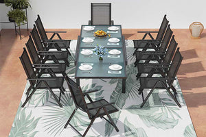 Set da giardino in alluminio con tavolo allungabile e 10 sedie in textilene