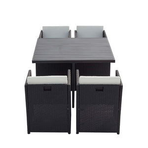 Set da giardino da incasso di 4 posti in resina intrecciata grigio e bianco Sunset 4 su sfondo bianco