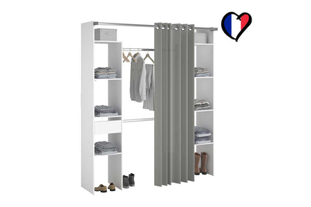 spogliatoio con tenda + 2 armadi + 6 ripiani + 1 cassetto Elysée bianco