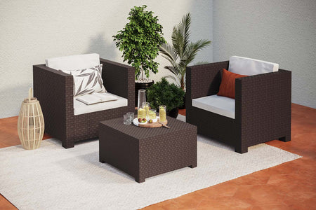 Set da giardino 2 posti marrone con effetto resina intrecciata