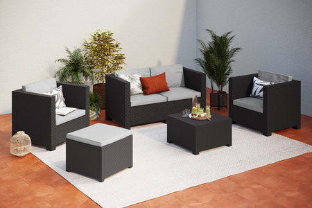 Salotto da giardino 6 posti in plastica riciclata, modello Ankara