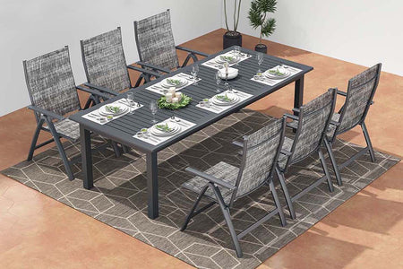 Tavolo da giardino allungabile per 10 persone + 6 sedie in alluminio