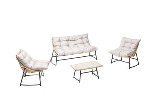 Set di mobili da giardino in rattan Guahana naturale con cuscini beige fondo bianco