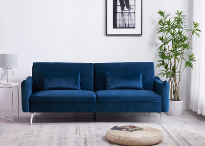Divano trasformabile di design a 3 posti in velluto blu