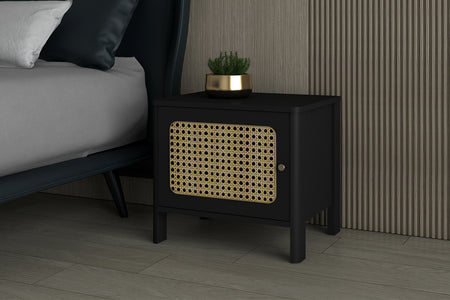 Comodino in canna e legno nero