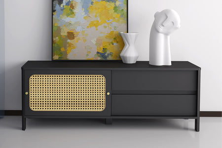 Mobile TV in legno nero e canna