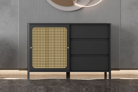 Credenza in legno nero e canna