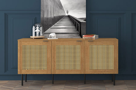 Credenza in lengo e canna con 3 armadi