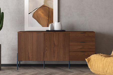 Credenza vintage in legno con 2 ante e 3 cassetti