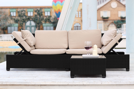 Salotto da giardino Corfoh nero ed ecru