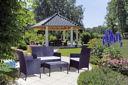 Set da giardino 4 posti in resina intrecciata bianco e nero concept u