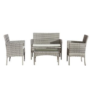 Set da giardino di 4 quadrati in resina intrecciata su fondo bianco Beige e bianco concept u