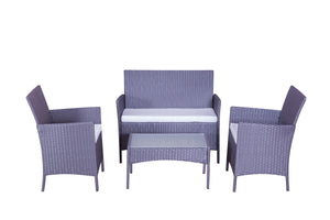 Set da giardino di 4 quadrati in resina intrecciati su fondo bianco Grigio e bianco concept u
