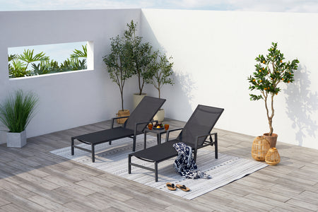 set di 2 sedie a sdraio e tavolino nero concept u