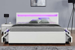struttura letto design led 140x190 con cassetti in finto bianco Enfield concept-u