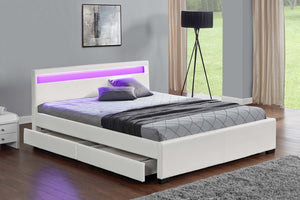 struttura letto design led 140x190 con cassetti in finto bianco concept-u