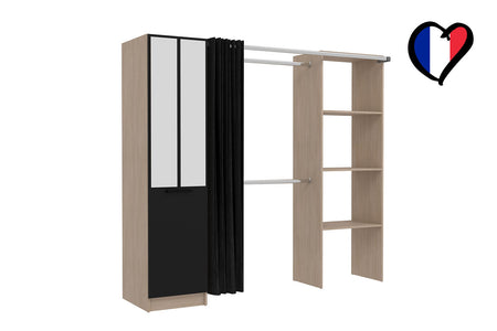 Armadio industriale in legno con tenda nera e 2 armadi e 6 ripiani nice concept u